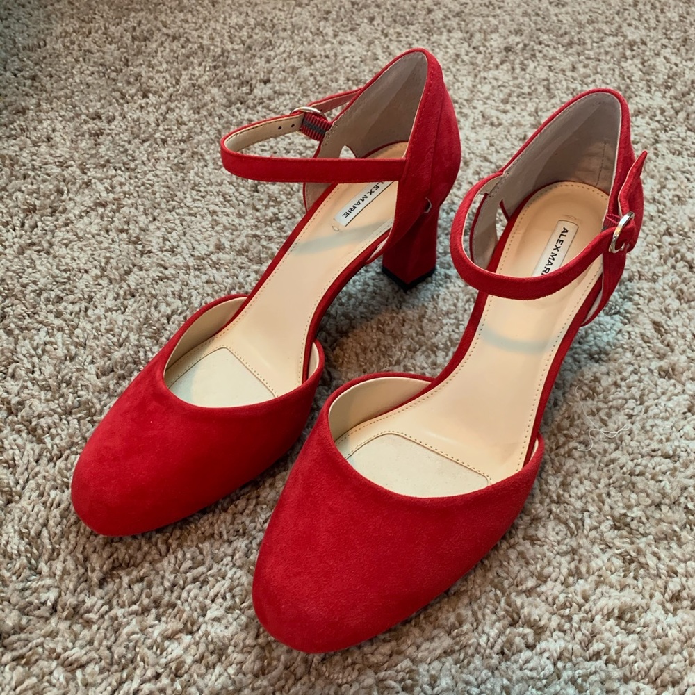 Red velvet vintage-looking kitten heels